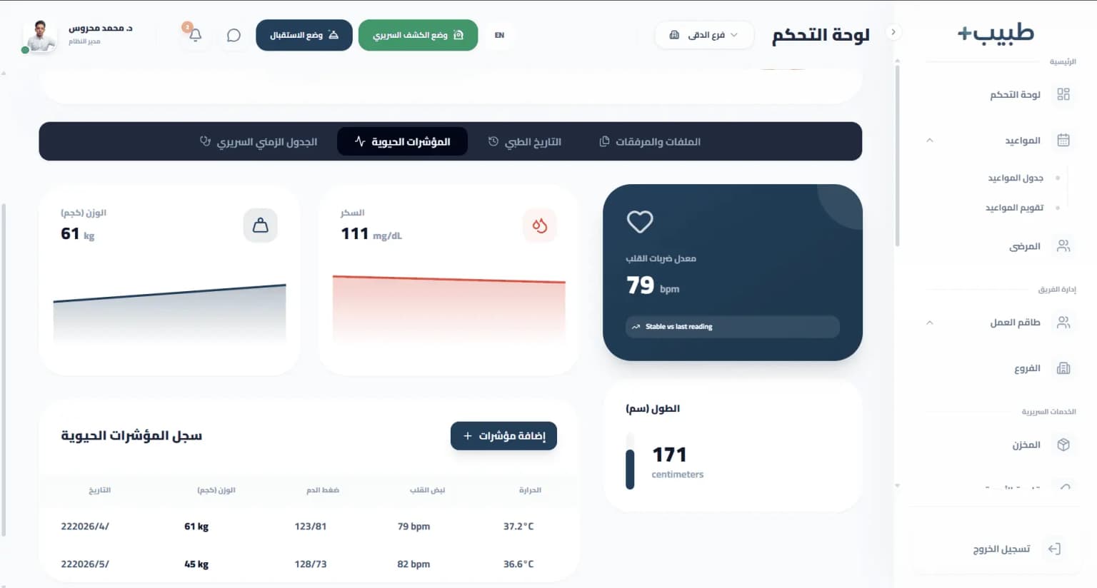 شاشة تتبع المؤشرات الحيوية للمريض